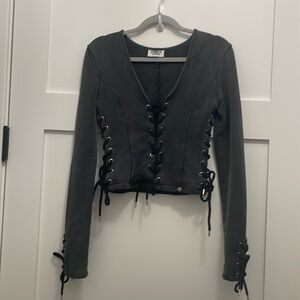 Hidden Cult Wynn Long Sleeve Top Vintage Wash Black/Gray size Medium